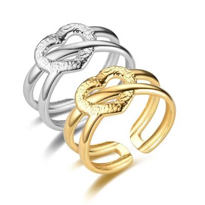 China FASHIONABLE 2022 new European and American 24K gold plated stainless steel couple pairs ring titanium fashion open heart ring wholesale for sale