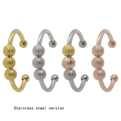 China FASHIONABLE Worry Decompression Hot Selling Amazon Spinning Ring Frosting Rotating Open Beads Stainless Steel Ring Wholesale for sale