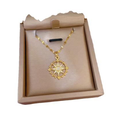 China FASHIONABLE New Light Luxury Diamond Micro Inlaid Cubic Zirconia Gold Plated Jewelry Sun Eight Star Brass Pendant With Titanium Chain Necklace for sale