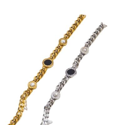 China FASHIONABLE Korean women's denim simple chain personalized diamond Roman numeral 18K gold plated titanium steel bracelet for sale