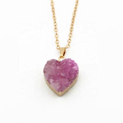 China Wholesale New CLASSIC druzy pendant necklace retro natural stone Rose Red Heart European and American simple pendant necklace for sale