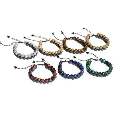 China FASHIONABLE volcanic stone double-layer braided bracelet tiger eye stone braided bracelet adjustable wholesale for sale