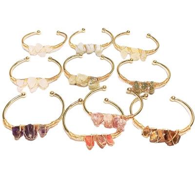 China TRENDY Fashion Female Winding Gold Plated Irregular Shape Healing Natural Stones Brass Bracelet Wholesale for sale