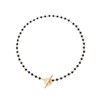 China European and American fashion fashion crystal glass bead chain black faceted simple ot buckle short flower necklace wholesale for sale