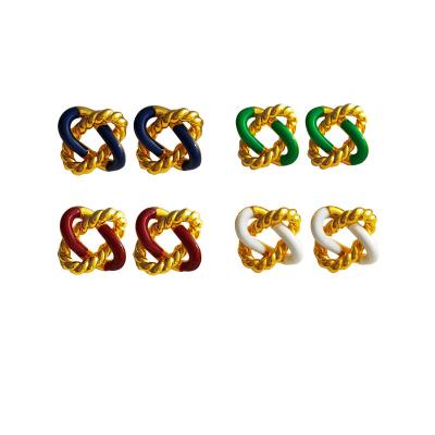 China New Fashion FASHION Custom Colorful Enamel Real Gold Plated Geometric Hollow Stud Earrings for sale