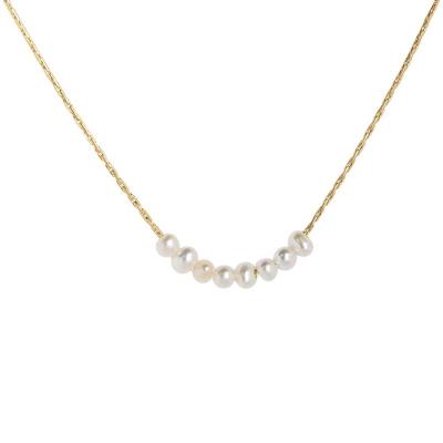 China FASHIONABLE Hepburn French True Female Gold Plated Clavicle Chain Pearl Necklace Baroque Freshwater Retro Wholesale for sale