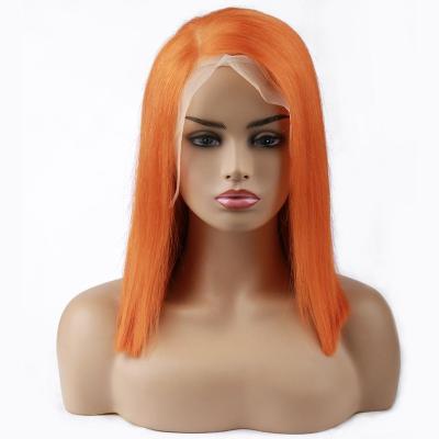 China Wholesale Good Quality Solft Virgin Cuticle Aligned Human Hair Bob Wigs Human Hair Lace Front Orange Color for sale