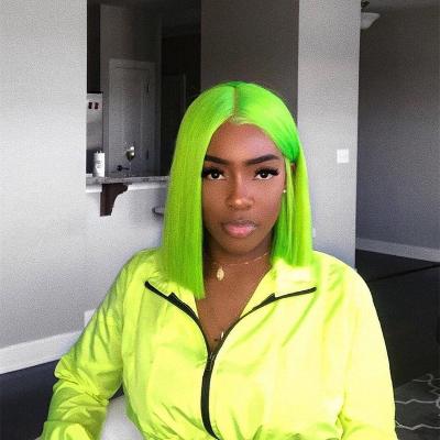 China Softest And Comfortable Virgin Hair Wigs 150% Density Top Quality Bob Wigs Brazilian Hair Free Blunt Abbreviated Tangle. Lace Front Wigs Swiss Lace Green for sale