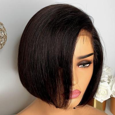 China WholesaleTransparent HD Virgin Brazilian Short Hair Wigs Full Lace Straight Bob Human Hair Lace Front Wigs For Black Women for sale