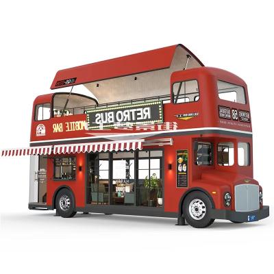 China Multifunctional vegetable processing factory double decker bus large dining food trailers fully equipped mobile snack car theme restaurant food truck for sale