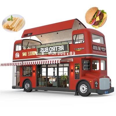 China Vegetable processing factory double deck cart bus for vending food mobile ice cream hot dog cart beer mobile bar kitchen food trailer for sale