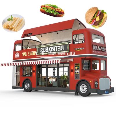 China Vegetable Processing Factory Street Food Cart Vintage Food Trailer Double Layer Food Truck Double Deck Mobile Coffee Bus for sale