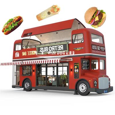 China Factory Customized Vegetable Processing Multifunctional Street Hot Dog Trailers Double Deck BBQ Bus Fast Food Mobile Carts Food Truck for sale