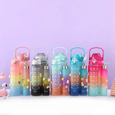 China 3pcs PORTABLE GC set sports plastic termo bottles motivating water bottle with time marker termo water bottles for sale