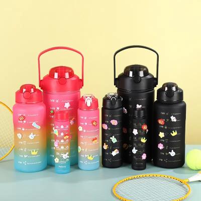 China Black Sports GC 4pcs Set Sports Water Bottle With Time Marker Water Bottle Termos Motivational Agua Gym for sale