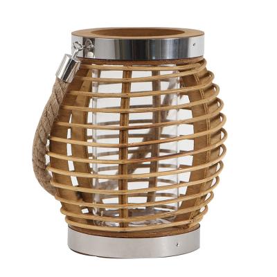 China Home Outdoor Solar Bamboo Solar Lanterns Vintage Woven Antique Candle Holder Decoration Lamps for sale