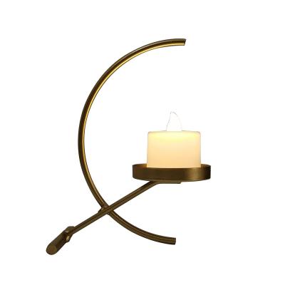 China Simple Dining Table Brass Half Moon Candlestick Party Gift Home Art Iron Christmas Decoration Candle Holder for sale