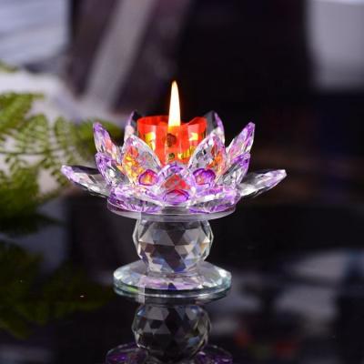 China Colorful Crystal Lamp Holder Lotus Candle Holder Home Decoration Lotus Lamp Wedding Lotusflower Buddhist Candle Holder for sale