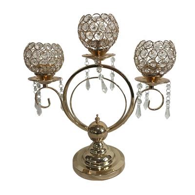 China Home Decoration Wedding Props Material Candlestick Flower Set Three Headed Iron Frame Crystal Handwork European Candle Holders for sale