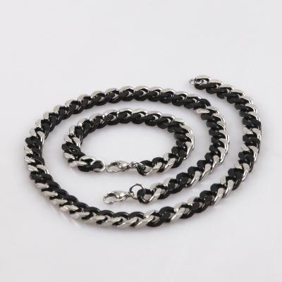 China FASHIONABLE High Quality Surgical Black Two Tones Classic 316L Stainless Steel Chain Jewelry Set Limited Double Flat Necklace With Bracelet for sale