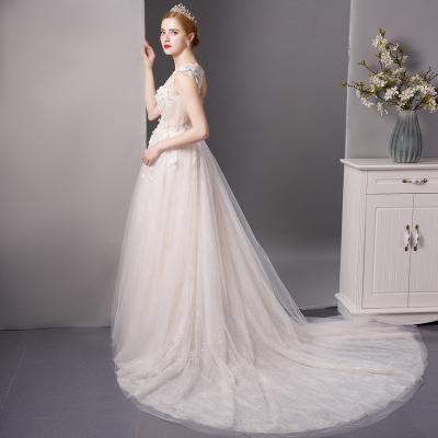 China Antistatic See Through Dress Wedding With Sleeves Flowers Plus Size Wedding Bridal Dress For Women Backless Bride Dresses Wedding for sale