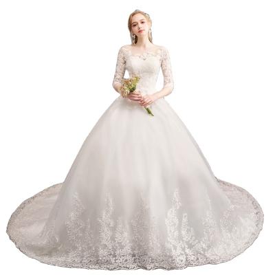 China Ladies Wedding Dress Breathable High End Super Fairy Sleeves Mid Slim Fitted Lace Long Trailing Ball Gown for sale