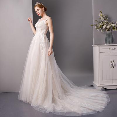 China SL6086 anti static see through boho vestido nova wedding dress plus size a line sequins lace up backless spaghetti tie bridal ball gown for sale