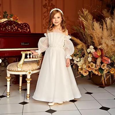 China 2022 Sheath Long Off The Shoulder Clothes Child Clothing Long Sleeved Organza Dress First Communion Dress Pretty Princess Elegant Bridesmaids for sale