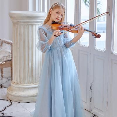 China New Yalindars Boutique Sky Anti-Wrinkle Long Princess Blue Sequin Dress Girl's Sheathed Party Dress See-through Child Clothing for sale