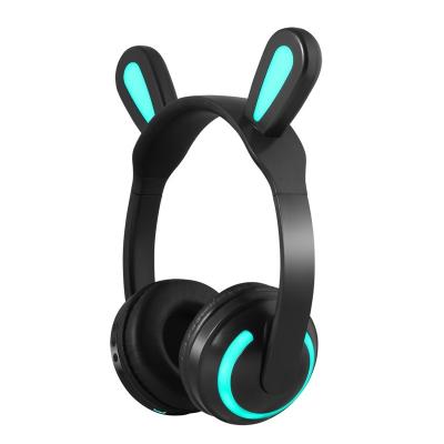 China New Fashion Rabbit Ear Headband Foldable Cheap Stereo Earcaps LED Light Wireless BT Headphones for sale