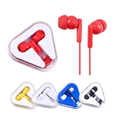 China OEM Bass Cheap Price Colorful Advertising In-ear Super Triangle Plastic Box Promotion Earphone for sale