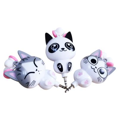 China Latest In-Ear Low Price Colorful Cartoon High Quality Funny Cute Wired Panda And Cat Retractable Earphone for sale