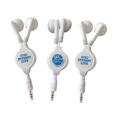 China Hot Expandable OEM Logo Style In-Ear Design 3.5mm Brand Promotion Retractable Earphone for sale