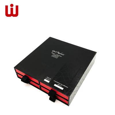 China Customized Handmade Gift Cardboard Drawer Sleeve Box Black Red Coated Paper Packaging For Chocolate for sale