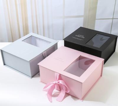 China Recycled Materials Beauty Personal Care Mink Eyelash Paper Ribbon Package Box With Clear PVC Window for sale