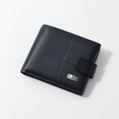 China HASSION RFID Customized Fashion Simple Embroidery Card Holders Pinch Coin Packs Fashion Leather Short Wallet For Men for sale