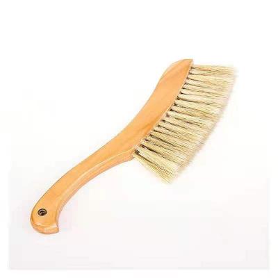 China Sustainable Custom Solid Wood Curved Handle Beige Floor Cleaning Magic Bed Carving Brush for sale