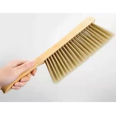 China Durable Beige Solid Wood Straight Handle Bed Sweeping Reading Brush Bed Dust Brush for sale