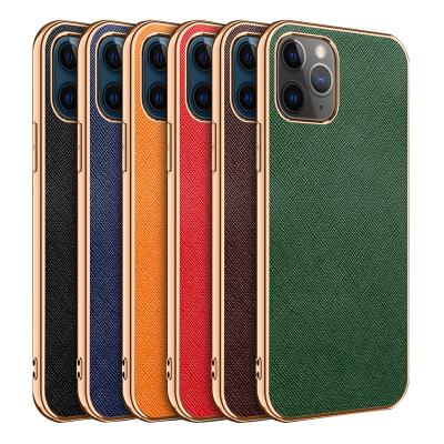 China Shockproof Luxury Gold Electroplating PU Leather Case For Apple iPhone 14 11 12 13 Pro Vegan Leather Phone Covers min max for sale