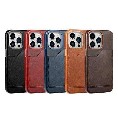 China Oil Shockproof Luxury Custom Wax Vintage PU Leather Phone Case With Back Card Holder Slots For Apple Iphone 13 12 11 pro Max Case Leather for sale