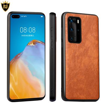 China Retro Oil Cowhide Genuine Leather Case Luxury Custom Wax Shockproof Cell Phone Vintage Mobile Back Covers For Huawei P40 P50 for sale