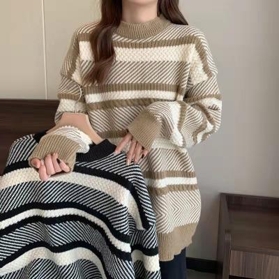 China Anti-wrinkle Fashion Women Winter New Arrival Loose Fit Long Round Neck Cable Knit Pullover Sweater for sale