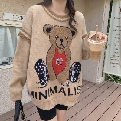 China Anti-wrinkle girls autumn new arrival cute round neck wing sleeve bear cable knit women sweater for sale