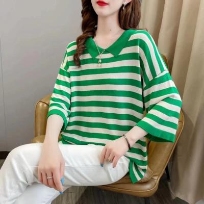 China 2022 Summer Wholesale New Arrival Half Sleeve Anti-Wrinkle Stripe Plus Size Women Sweater for sale