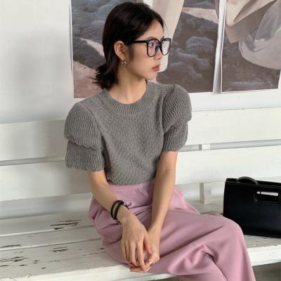 China Anti-wrinkle 2022 summer girls round neck puff sleeve new arrival princess short sweater for sale