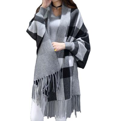 China Bat Wing Striped Sleeve Fashionable Women Loose Stripe Knit Shawl for sale