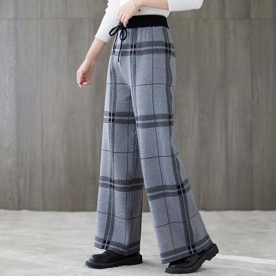 China Fashionable Anti-wrinkle Women Spring High Waist Grid Knit Loose Pants for sale