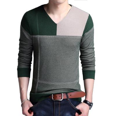 China Anti-Wrinkle New Arrival Wholesale Man's Slim V Neck Adjustment Long Sleeve Patchwork Knit Jumper for sale