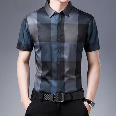 China Anti-pilling Men's Casual Style Short Sleeve Custom Fitted Real Pocket Grid Blouse Shirt for sale