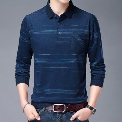 China Anti-wrinkle Man Polo Long Neck Sleeve Plus Size Stripe Fleece Shirt for sale